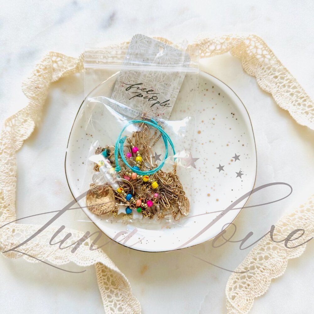 FREE PEOPLE Starry Celestial Multi Layer Gold Necklace In Multicolor NWT - Picture 3 of 6